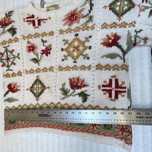 Vintage Hunters Run Mixed Floral Pattern Hand Knitted Sweater Large Ramie Cotton - Picture 8 of 9